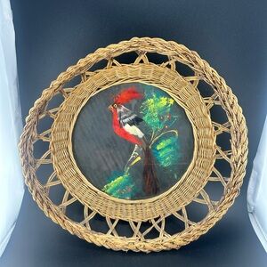 Mexican feather art basket Mexican feathercraft or arte plumario Bird Art 60's